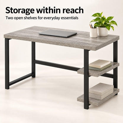 Light Gray 53-Inch Desk with Two Open Shelves