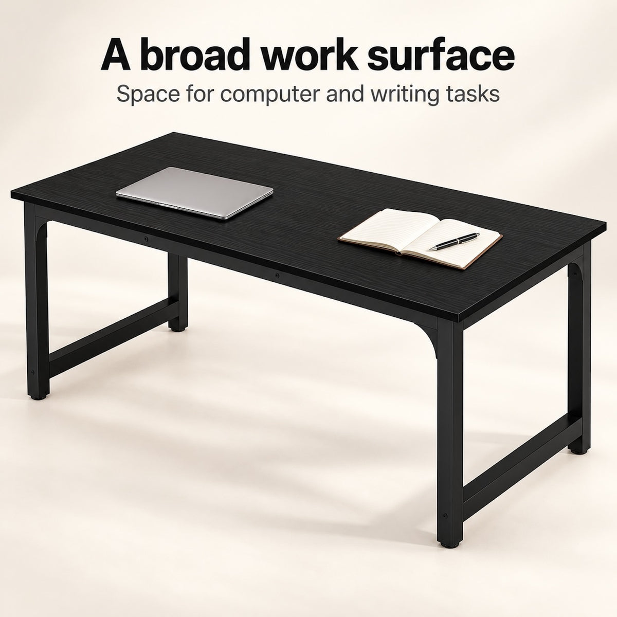 Black 63-Inch Computer Desk with Steel Frame