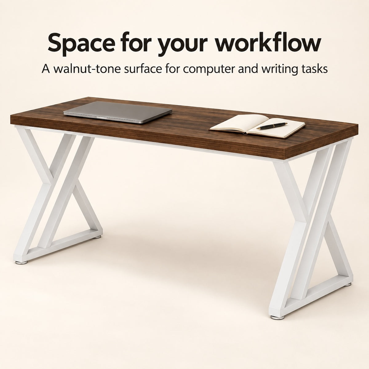 Walnut and White 55-Inch Desk with Z-Style Legs