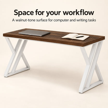 Walnut and White 55-Inch Desk with Z-Style Legs