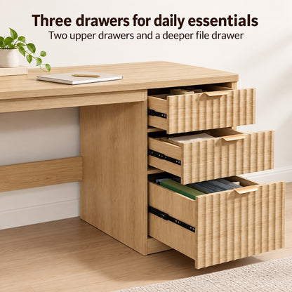 Natural 48-Inch Desk with Three Fluted Drawers