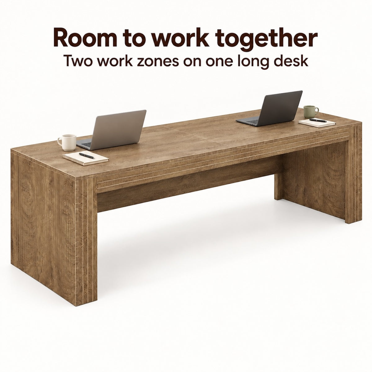 Brown 79-Inch Desk with Slab-Style Ends