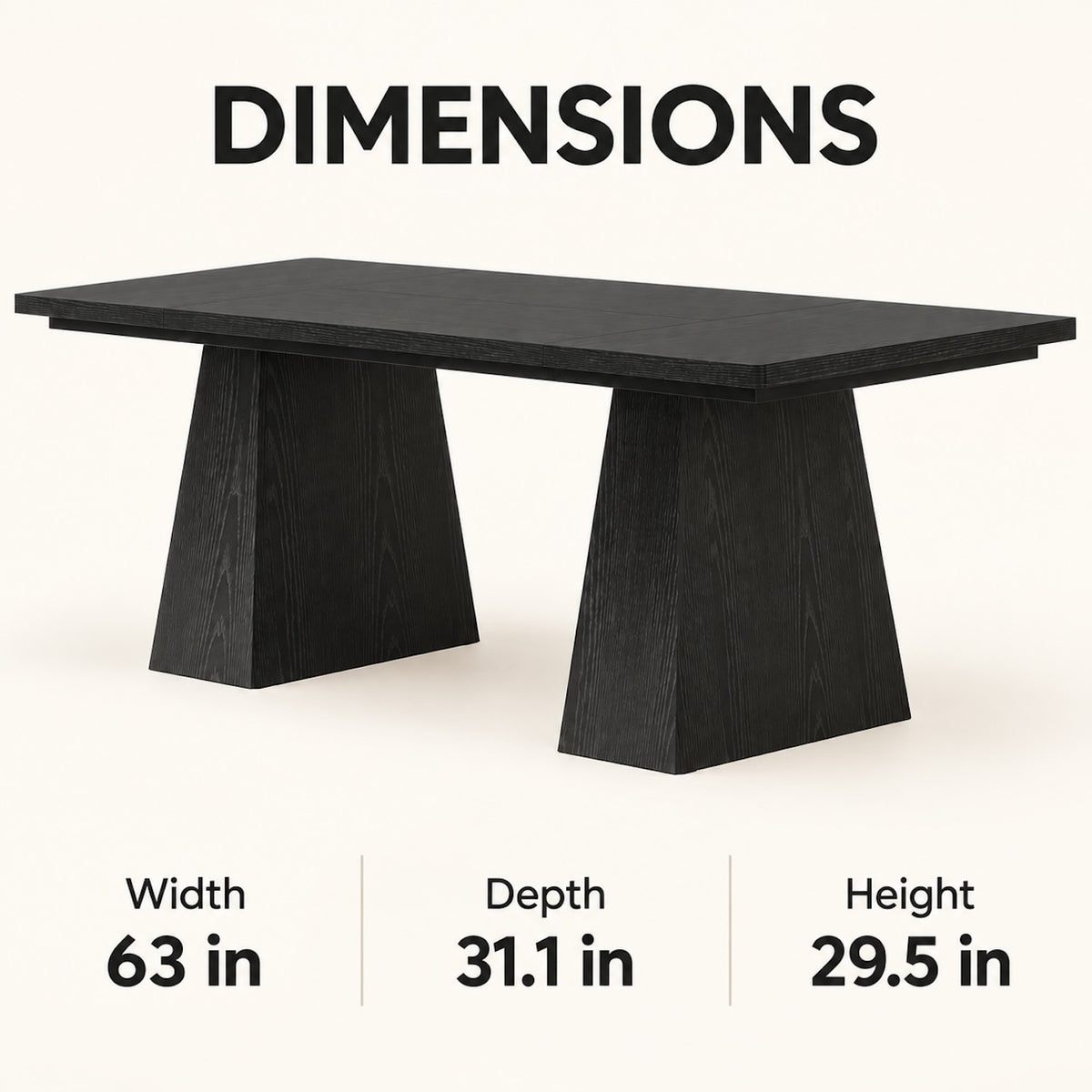 Black 63-Inch Desk with Twin Pedestal Base