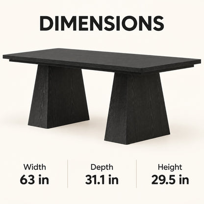 Black 63-Inch Desk with Twin Pedestal Base