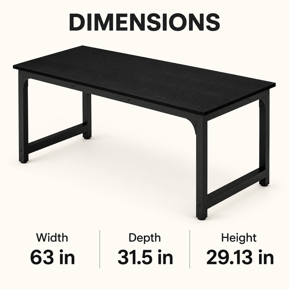 Black 63-Inch Computer Desk with Steel Frame