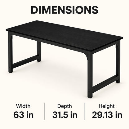 Black 63-Inch Computer Desk with Steel Frame