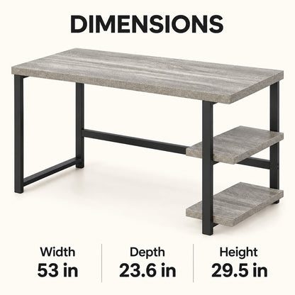 Light Gray 53-Inch Desk with Two Open Shelves