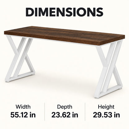 Walnut and White 55-Inch Desk with Z-Style Legs