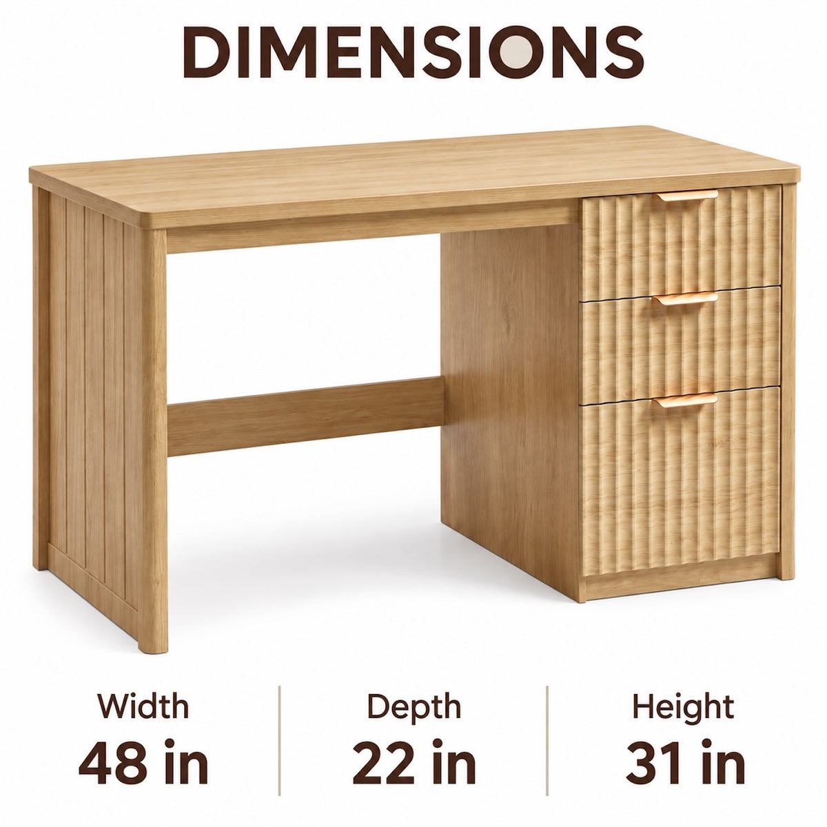 Natural 48-Inch Desk with Three Fluted Drawers