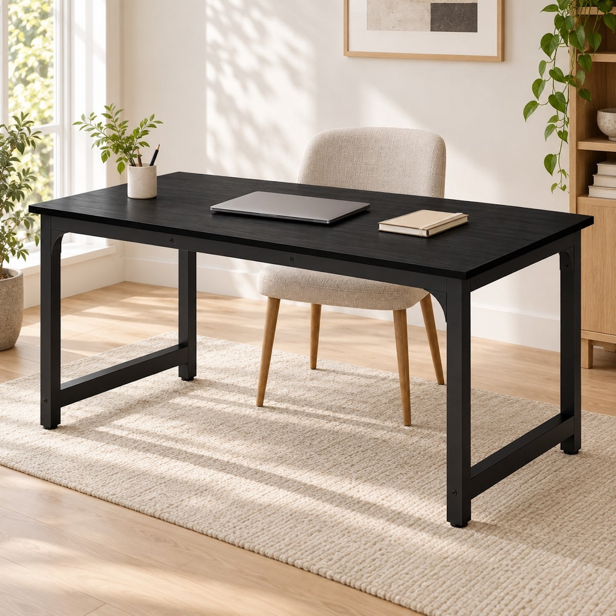 Black 63-Inch Computer Desk with Steel Frame