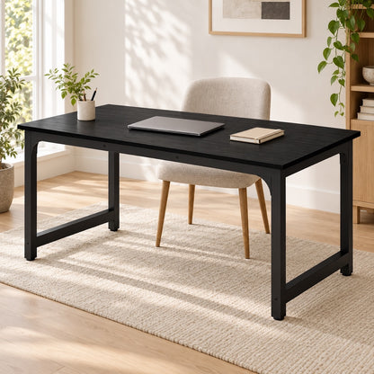 Black 63-Inch Computer Desk with Steel Frame