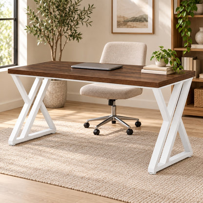 Walnut and White 55-Inch Desk with Z-Style Legs