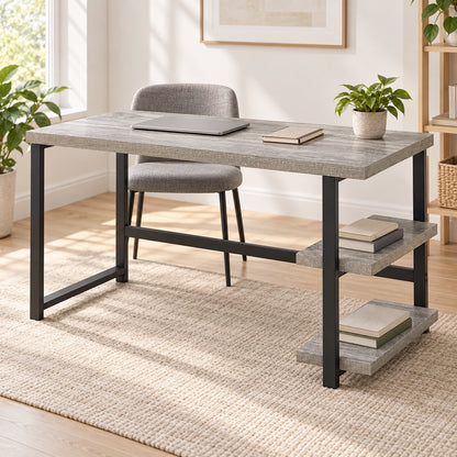 Light Gray 53-Inch Desk with Two Open Shelves
