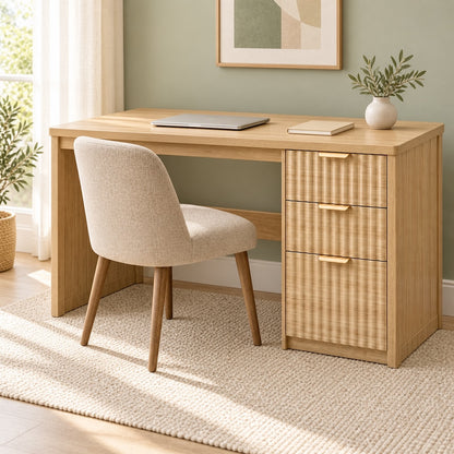 Natural 48-Inch Desk with Three Fluted Drawers