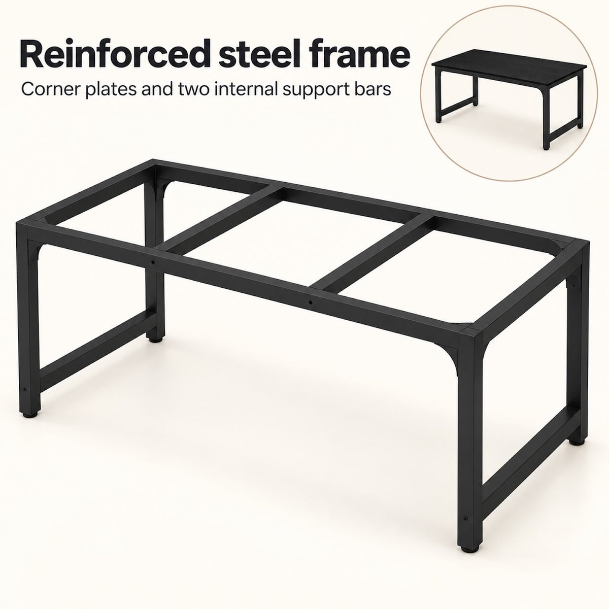 Black 63-Inch Computer Desk with Steel Frame