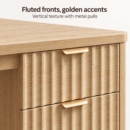 Natural 48-Inch Desk with Three Fluted Drawers