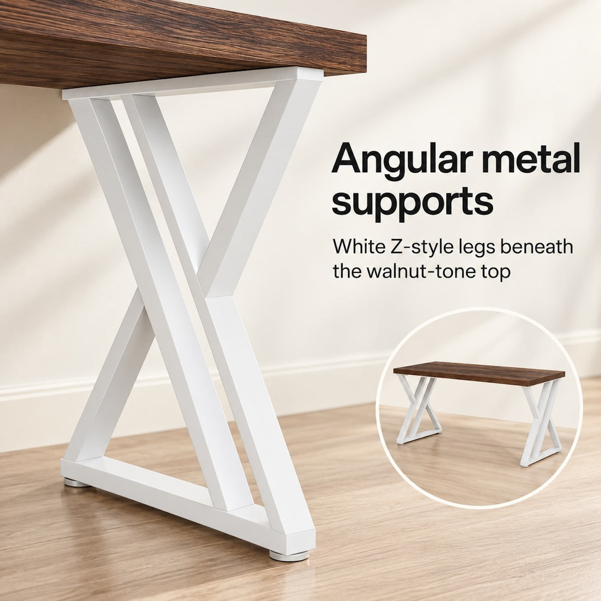 Walnut and White 55-Inch Desk with Z-Style Legs