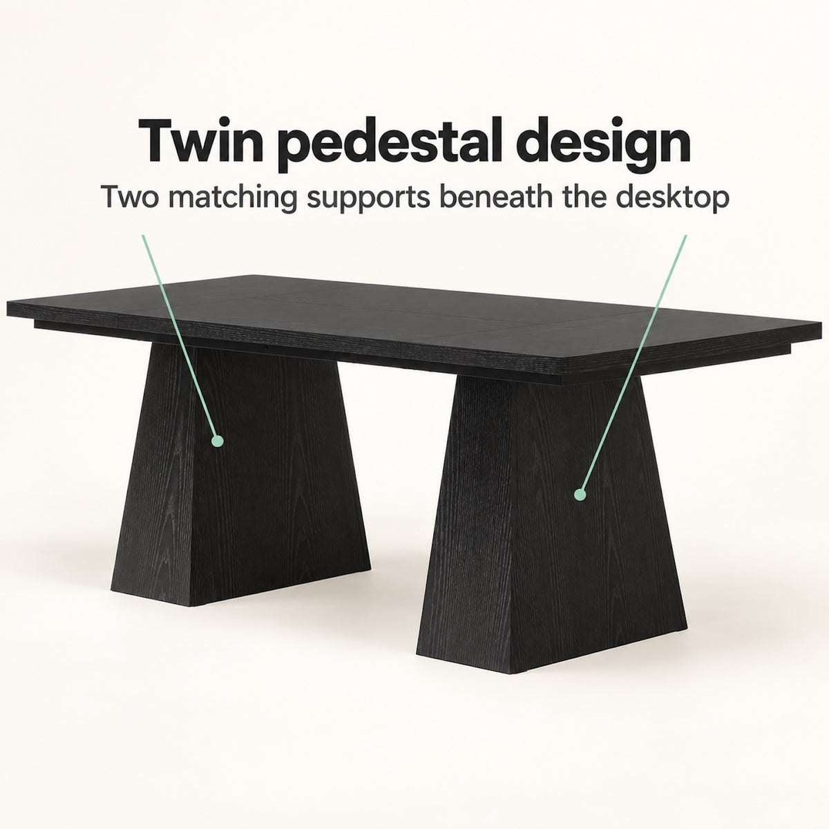 Black 63-Inch Desk with Twin Pedestal Base