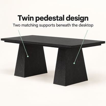 Black 63-Inch Desk with Twin Pedestal Base
