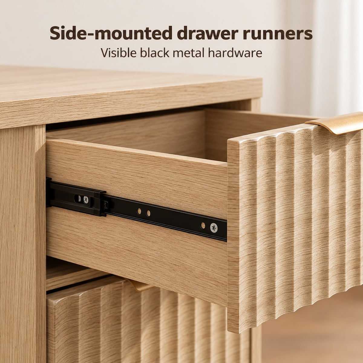 Natural 48-Inch Desk with Three Fluted Drawers